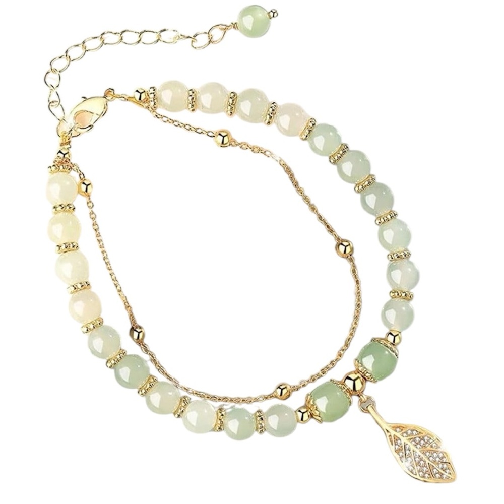 14k Gold Plated Jade Butterfly Crystal Glass Bracelet